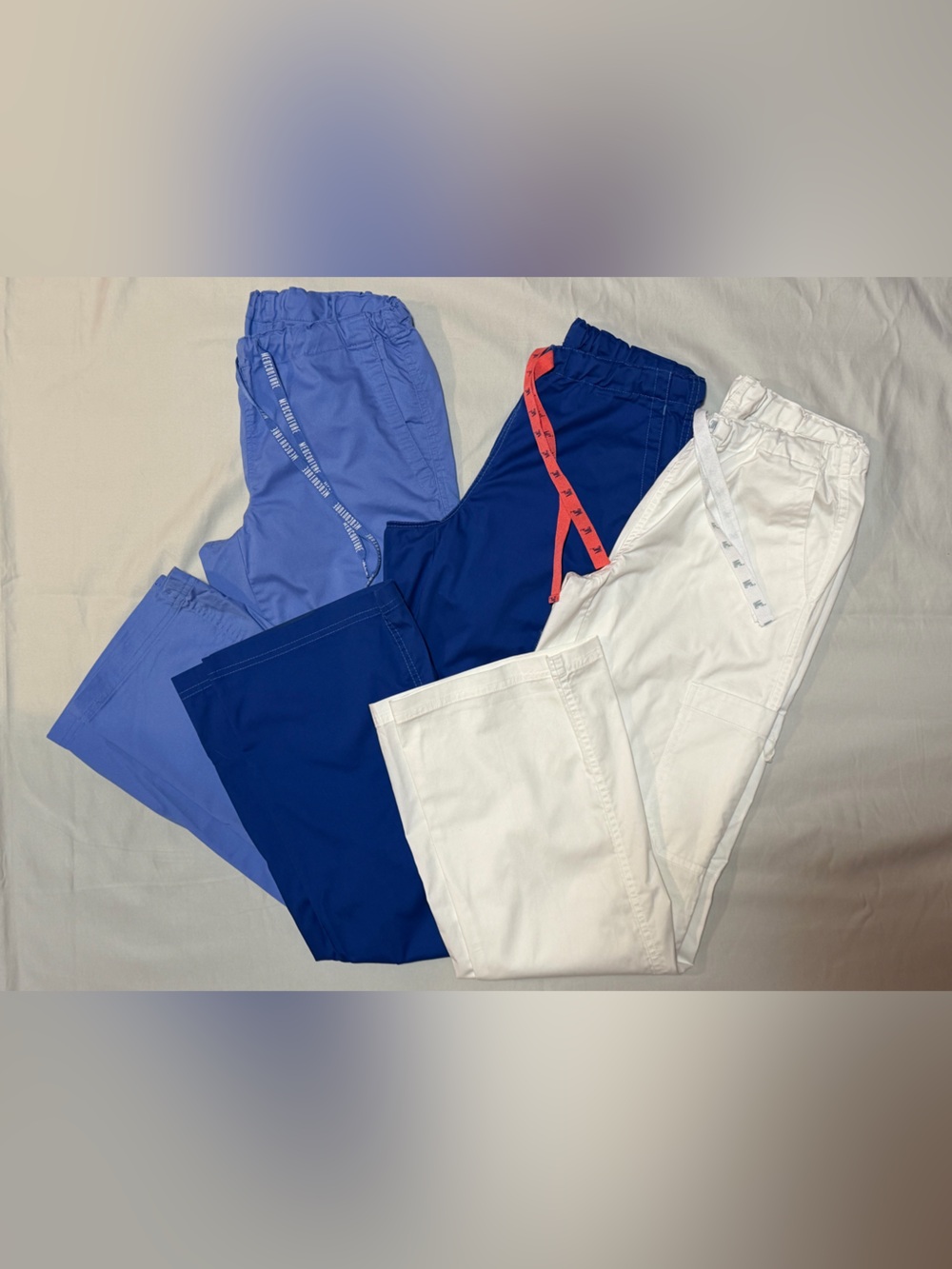 Med Couture Bundle of 3 Scrub Pants Ceil, Galaxy, White XS 55% cotton